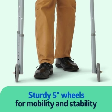 Medline Lightweight Folding Walker for Seniors with 5" Wheels