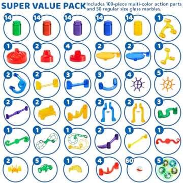 JOYIN 207Pcs Glowing Marble Run, Construction Building Blocks Toys with 5 Glow in The Dark Glass Mar...