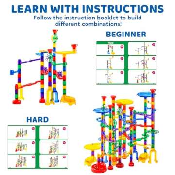 JOYIN 207Pcs Glowing Marble Run, Construction Building Blocks Toys with 5 Glow in The Dark Glass Marbles, STEM Toy for Boys and Girls, Educational Toy(147 Plastic Pieces + 60 Glass Marbles)