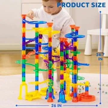 JOYIN 207Pcs Glowing Marble Run, Construction Building Blocks Toys with 5 Glow in The Dark Glass Marbles, STEM Toy for Boys and Girls, Educational Toy(147 Plastic Pieces + 60 Glass Marbles)