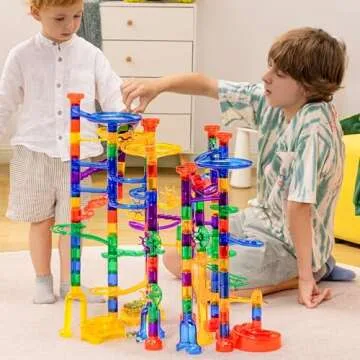 JOYIN 207Pcs Glowing Marble Run, Construction Building Blocks Toys with 5 Glow in The Dark Glass Marbles, STEM Toy for Boys and Girls, Educational Toy(147 Plastic Pieces + 60 Glass Marbles)