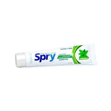 Spry Xylitol Toothpaste 5oz, Fluoride Free Toothpaste Adult and Kids, Teeth Whitening Toothpaste with Xylitol, Natural Breath Freshening, Mouth Moisturizing Ingredients, Spearmint (Pack of 2)