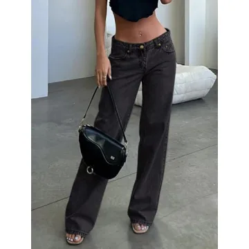 NIMIN Baggy Straight Wide Leg Jeans for Women in Washed Grey