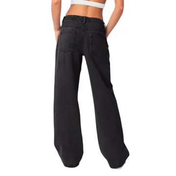 NIMIN Baggy Straight Wide Leg Jeans for Women in Washed Grey