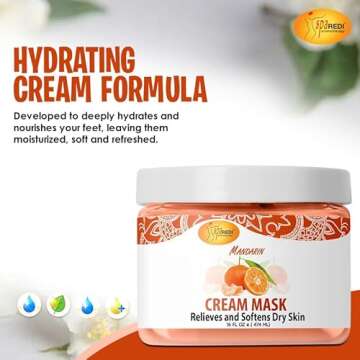 SPA REDI - Body and Foot Cream Mask, Mandarin, 16 Oz - Pedicure Massage for Tired Feet and Body, Hydrating, Fresh Skin - Infused with Hyaluronic Acid, Amino Acids, Panthenol, Comfrey Extract