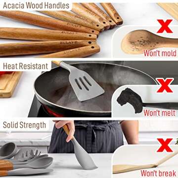 Zulay Kitchen Utensils Set Non-Stick Silicone Cooking Utensils Set with Authentic Acacia Wood Handle...
