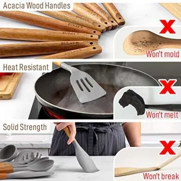 Zulay Kitchen Utensils Set Non-Stick Silicone Cooking Utensils Set with Authentic Acacia Wood Handle...