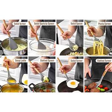 Zulay Kitchen Utensils Set with Acacia Wood Handles - 8 Pieces