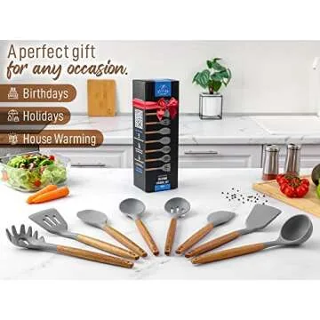 Zulay Kitchen Utensils Set with Acacia Wood Handles - 8 Pieces