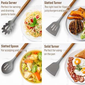 Zulay Kitchen Utensils Set with Acacia Wood Handles - 8 Pieces