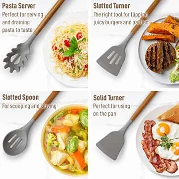 Zulay Kitchen Utensils Set with Acacia Wood Handles - 8 Pieces