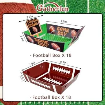 Gatherfun Football Party Supplies Kit for 36: Large Football Food Plates, Disposable Bowls,Nacho Tra...
