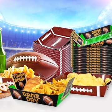 Gatherfun Football Party Supplies Kit for 36: Large Football Food Plates, Disposable Bowls,Nacho Trays - Ideal Football Party Decorations and Favors for Birthday and Tailgate Partie