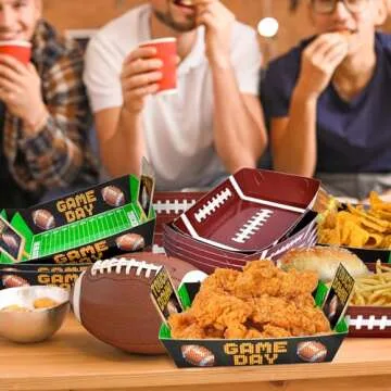 Gatherfun Football Party Supplies Kit for 36: Large Football Food Plates, Disposable Bowls,Nacho Trays - Ideal Football Party Decorations and Favors for Birthday and Tailgate Partie