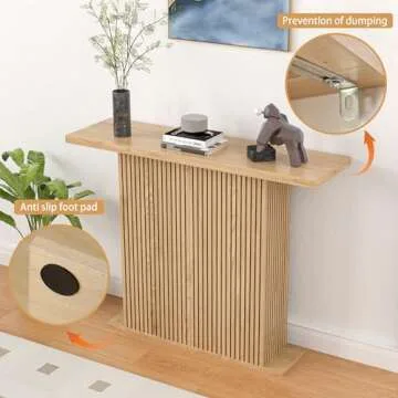 Fluted Narrow Console Table, 41 Inch Farmhouse Entryway Table, Wood Modern Sofa Accent Table Entry Way Table Home Decor, Hallway Behind Couch Foyer Table for Living Room (Wood)