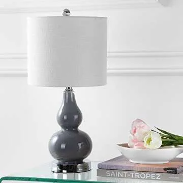 JONATHAN Y JYL1028A Anya 20.5" Mini Glass LED Table Lamp, Transitional, Glam, Midcentury, Modern, Elegant, Office, Living Room, Family Room, Dining Room, Bedroom, Hallway, Foyer, Gray