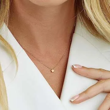 VRIUA Dainty Star Necklace for Women 14k Gold Plated