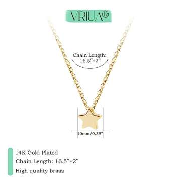 VRIUA Dainty Star Necklace for Women 14k Gold Plated