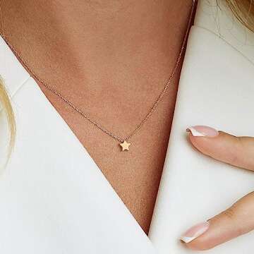 VRIUA Dainty Star Necklace for Women 14k Gold Plated