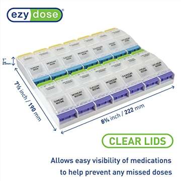 Ezy Dose Weekly Pill Organizer - 2x Large Compartments for Daily Use