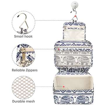 Narwey Hanging Travel Toiletry Bag Cosmetic Make up Organizer for Women Waterproof (Elephant)
