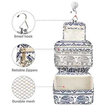 Narwey Hanging Travel Toiletry Bag Cosmetic Make up Organizer for Women Waterproof (Elephant)