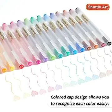Shuttle Art Gel Ink Ball Point Pens, 15 Colors Japanese Style Pens, 0.38mm Extra-Fine Ballpoint Pens...