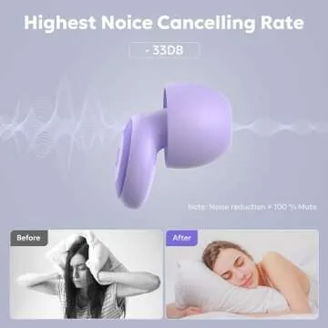 Ear Plugs for Sleep Noise Canceling, Noise Reusable Sound Blocking Ear Plugs, Hearing Protection & Soft Silicone Earplugs for Sleeping, Snoring, Flights - 3 Pairs S/M/L & Connectop Cord（Purple）