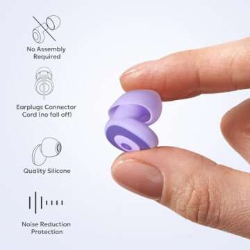 Ear Plugs for Sleep Noise Canceling, Noise Reusable Sound Blocking Ear Plugs, Hearing Protection & Soft Silicone Earplugs for Sleeping, Snoring, Flights - 3 Pairs S/M/L & Connectop Cord（Purple）