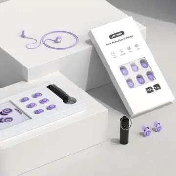 Ear Plugs for Sleep Noise Canceling, Noise Reusable Sound Blocking Ear Plugs, Hearing Protection & Soft Silicone Earplugs for Sleeping, Snoring, Flights - 3 Pairs S/M/L & Connectop Cord（Purple）