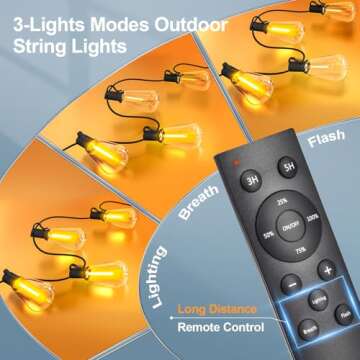 Outdoor String Led Patio Lights - 100Ft 30M Outside Waterproof Light With Remote Dimmable ST38 Shatt...
