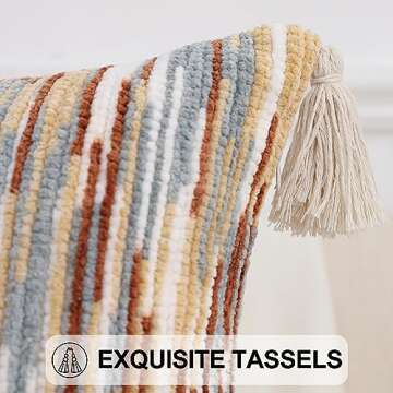 Simmore Fall Boho Decorative Throw Pillow Covers 18x18 Set of 2, Tufted Farmhouse Pillow Covers with Tassels for Cozy Bohemian Couch Sofa Bedroom Home Decor, Rust