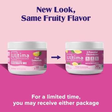 Ultima Replenisher Daily Electrolyte Powder Drink Mix – Pink Lemonade, 30 Serving – Hydration Po...
