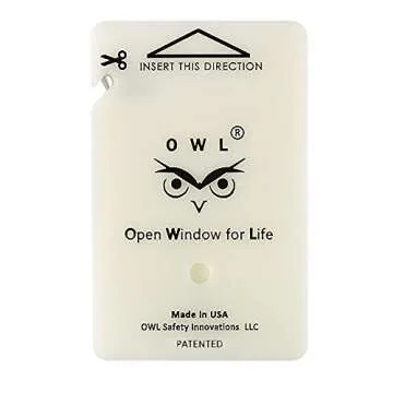 OWL 4 Pack Car Window Glass Breaker & Seatbelt Cutter Card Emergency Escape Rescue Hammer Safety Life Saving Crash Survival Kit 2-in-1 Tool - Made in USA (4 Ivory Cards/no Holders)