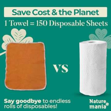 Naturemania Value Pack of 24 Reusable Paper Towels - Paperless Paper Towels Made with Super-Soft, Pure Absorbent 100% Cotton, Washable Paper Towel Set for Kitchen, Cloth Paper Towels