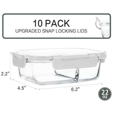 M MCIRCO [10-Pack,22 Oz Glass Meal Prep Containers 2 Compartments, Airtight Glass Lunch Bento Boxes ...