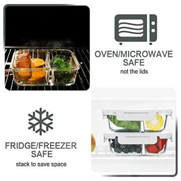 M MCIRCO [10-Pack,22 Oz Glass Meal Prep Containers 2 Compartments, Airtight Glass Lunch Bento Boxes with Lids, Glass Food Storage Containers, Microwave, Oven, Freezer and Dishwasher Friendly, White