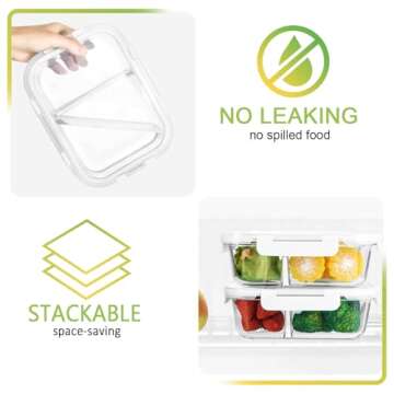 M MCIRCO [10-Pack,22 Oz Glass Meal Prep Containers 2 Compartments, Airtight Glass Lunch Bento Boxes with Lids, Glass Food Storage Containers, Microwave, Oven, Freezer and Dishwasher Friendly, White