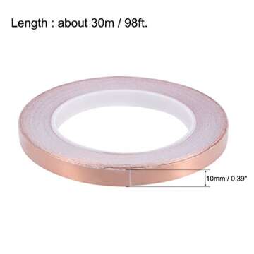 uxcell Single-sided Conductive Tape Copper Foil Tape Adhesive 10mm x 30m(98ft) for Guitar, EMI Shiel...