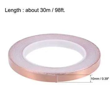 uxcell Single-sided Conductive Tape Copper Foil Tape Adhesive 10mm x 30m(98ft) for Guitar, EMI Shiel...