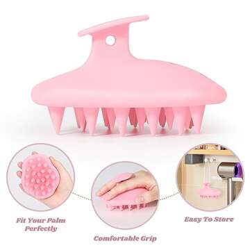 URTHEONE Scalp Massager Shampoo Brush for Hair Growth,Soft Silicone Scalp Scrubber Shower Brush for Women Men Kids Stress Relax&Scalp Exfoliator,Scalp Scrubber for Dandruff Removal (Pink)