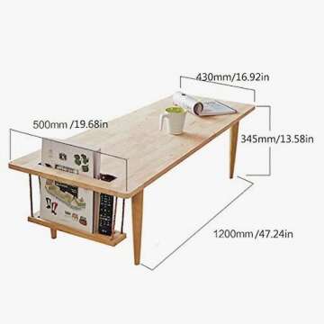 WoodShine Mid Century Modern Mini-Swing Wooden Coffee/Tea Table, Japanese Low Floor Desk, Real Solid Wood Cafe Table with Storage for Home Living Room,Office, Length of 47.25 inches,Natural