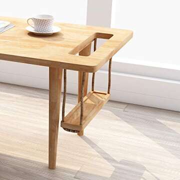 WoodShine Mid Century Modern Mini-Swing Wooden Coffee/Tea Table, Japanese Low Floor Desk, Real Solid Wood Cafe Table with Storage for Home Living Room,Office, Length of 47.25 inches,Natural