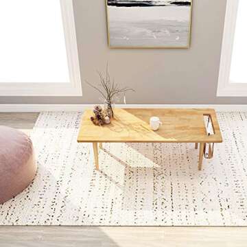 WoodShine Mid Century Modern Mini-Swing Wooden Coffee/Tea Table, Japanese Low Floor Desk, Real Solid Wood Cafe Table with Storage for Home Living Room,Office, Length of 47.25 inches,Natural