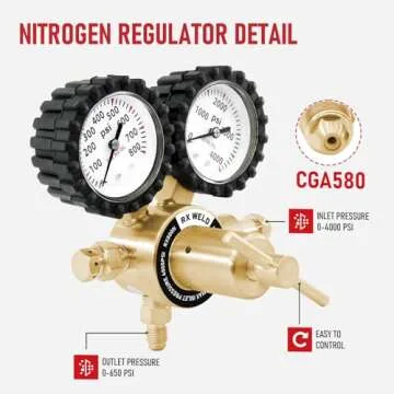 RX WELD Nitrogen Regulator with 0-800 PSI, CGA580 Inlet, Delivery Pressure Equipment Brass Inlet Out...