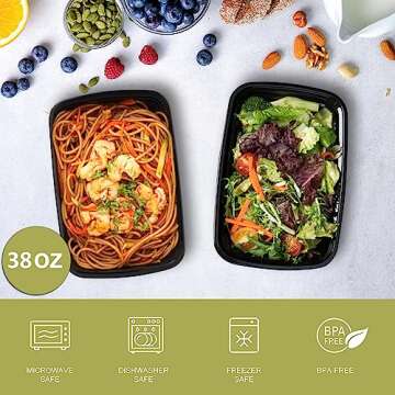 Ezalia 50 Pack- Meal Prep Containers 38oz, Plastic Food Prep Containers Reusable, Leakproof To Go Fo...