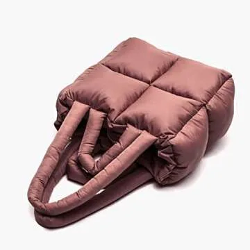 Puffer Tote Bag, Trendy Luxury Chic Quilted Large Padded Designer Handbags for Women Cotton Winter S...