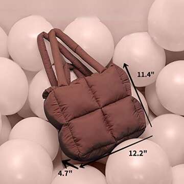 Puffer Tote Bag, Trendy Luxury Chic Quilted Large Padded Designer Handbags for Women Cotton Winter Soft Shoulder Bag for Women (Brown-C)