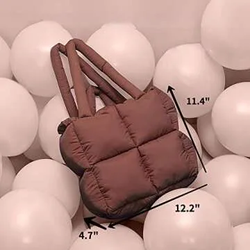 Puffer Tote Bag, Trendy Luxury Chic Quilted Large Padded Designer Handbags for Women Cotton Winter Soft Shoulder Bag for Women (Brown-C)