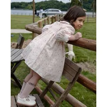 Twoflower Hand-Embroidered Dress - Smocking and Lace Vintage Autumn Long Sleeve Clothing Kids Toddler Holiday Birthday Party (US, Age, 4 Years) Off-White